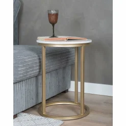 Laptoptafel Mitch Marmer Rond – Wit/Goud
