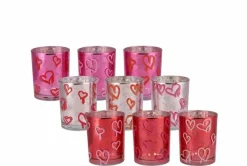 Love You hart waxinelicht houder roze rood fuchsia 7,3cm x 8cm