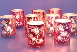 Love You hart waxinelicht houder roze rood fuchsia 10cm x 12,5cm