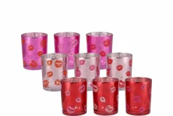 Love You Lips waxinelicht houder roze rood fuchsia 7,3cm x 8cm