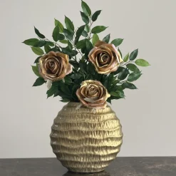 Luxe vaas ovaal goud incl zijdenbloemen