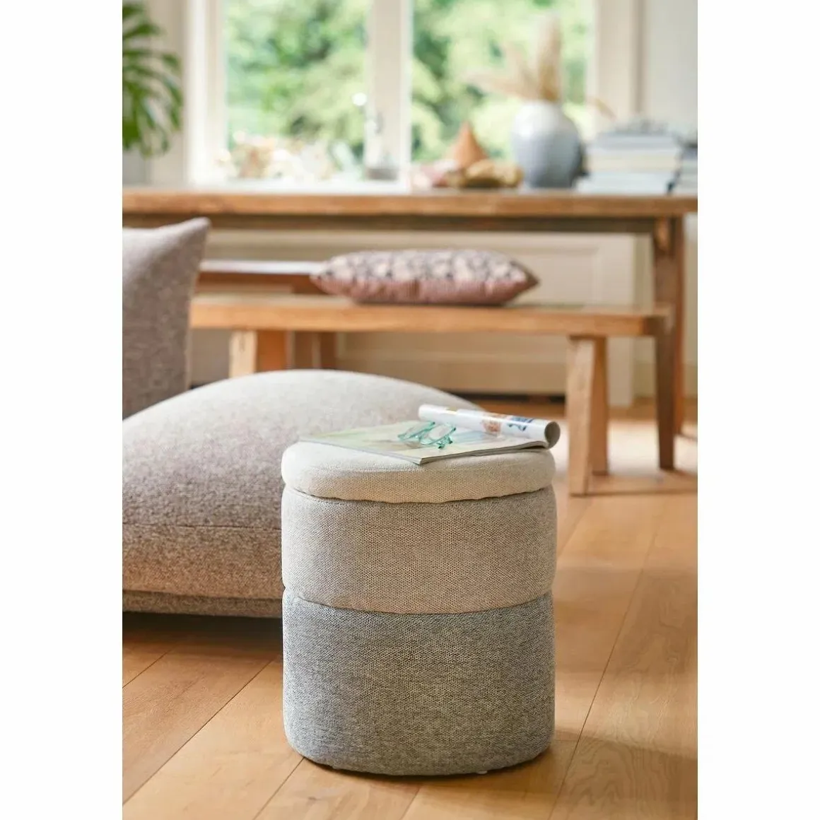 Opbergpoef – H45 x Ø40 cm – Grijs