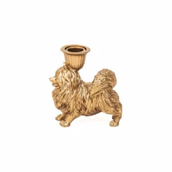 Pomeranian dwergkees kaars houder goud 11.7 x 5.5 x 12 cm