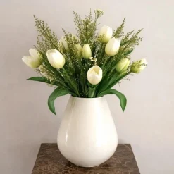 Real Touch Kunst Tulpen Boeket wit groen met of zonder vaas