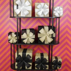 Set van 3 kerst cadeaus Zwart Goud LED 15,20,25 cm