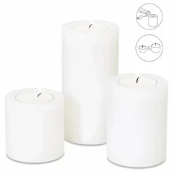 Set van 3 theelichthouders wit, permanente kaars Cornelius