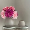 Tafeldecoratie set beige vaas met roze fuchsia