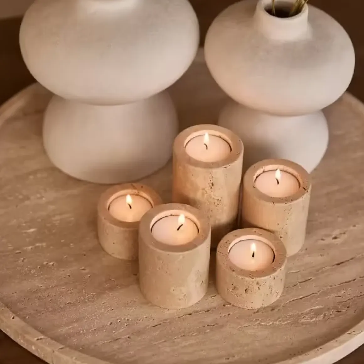 Travertine waxinelichthouder M Ø6x7cm