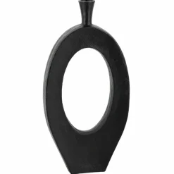 Vaas met gat ovaal zwart aluminium 24x6x50cm