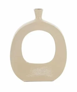 Vaas met gat rond taupe beige aluminium 31x5x40cm