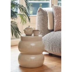 Vendi Bijzettafel – H40 x Ø35 cm – Keramiek – Crème