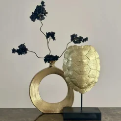 Vensterbank of side table decoratie set goud zwart vaas met ornament