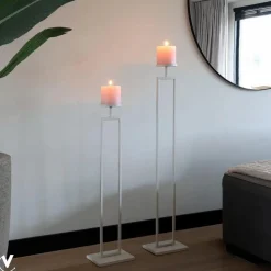 Vloerkandelaar beige set van 2