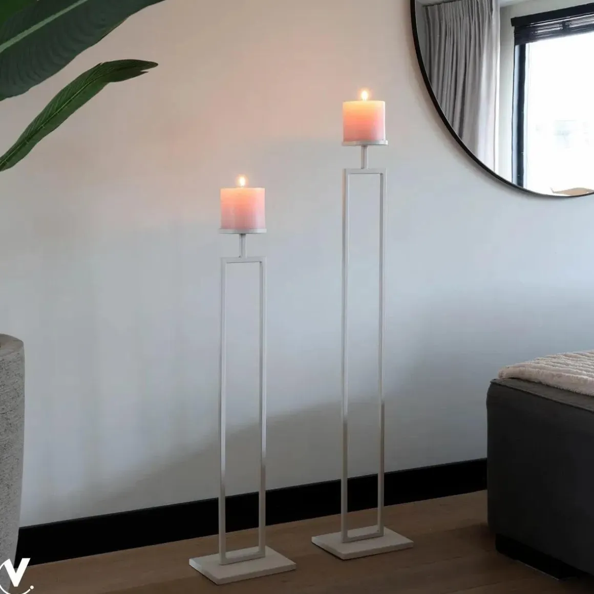 Vloerkandelaar beige set van 2