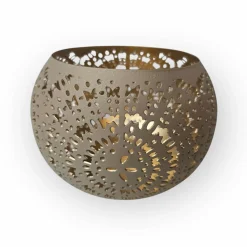 Windlicht waxinelicht houder M taupe goud 12x12x9cm