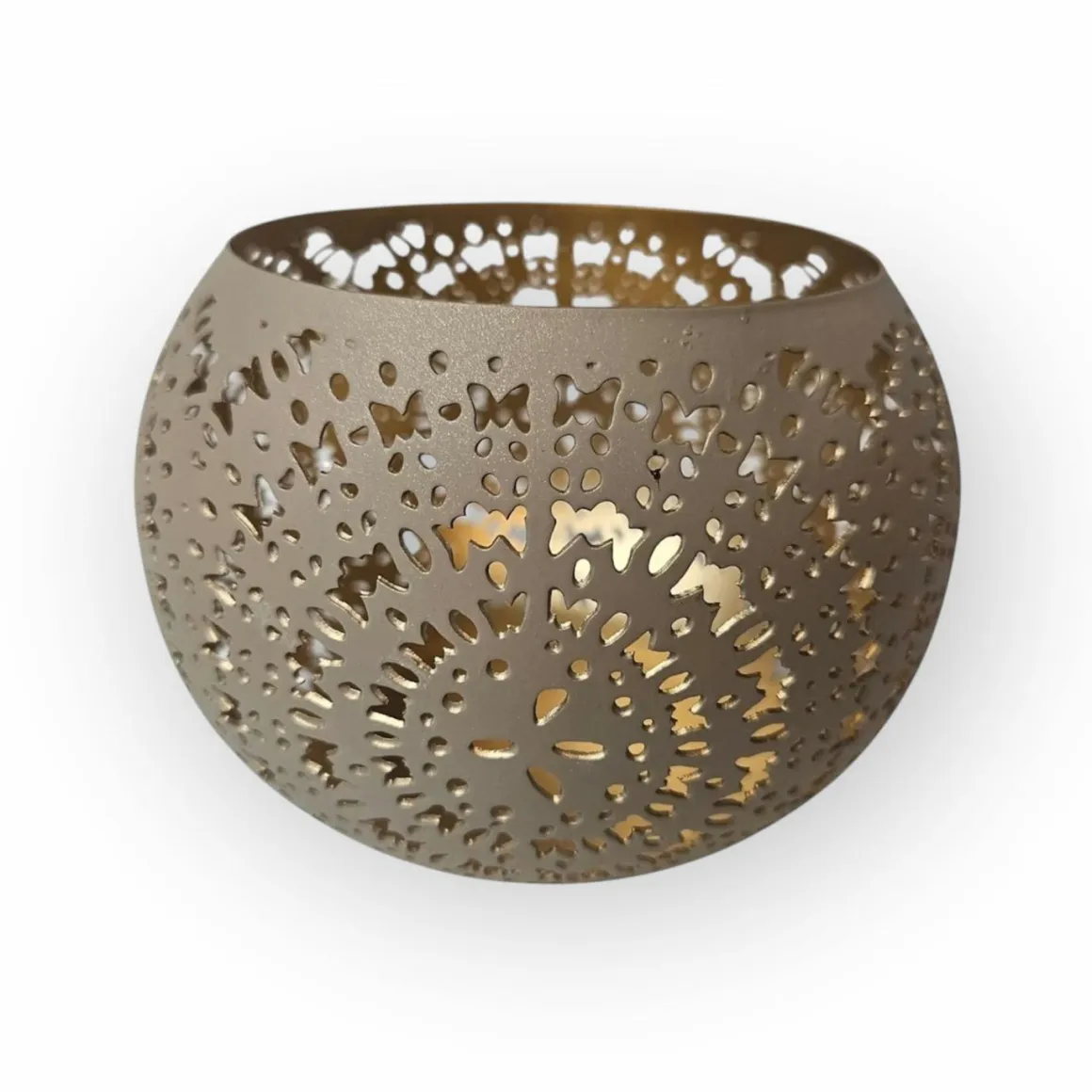 Windlicht waxinelicht houder M taupe goud 12x12x9cm