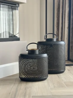 Windlichten groot zwart en goud 2 afmetingen