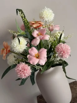 Zijden bloem boeket Lente met of zonder beige vaas